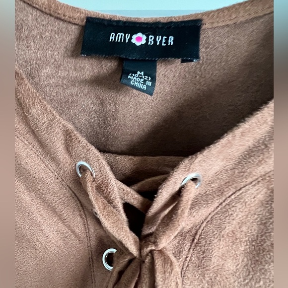 Amy Byer Brown Suede-Look Lace Hp Front Western Cowboy Boho Tank Top - Picture 3 of 7